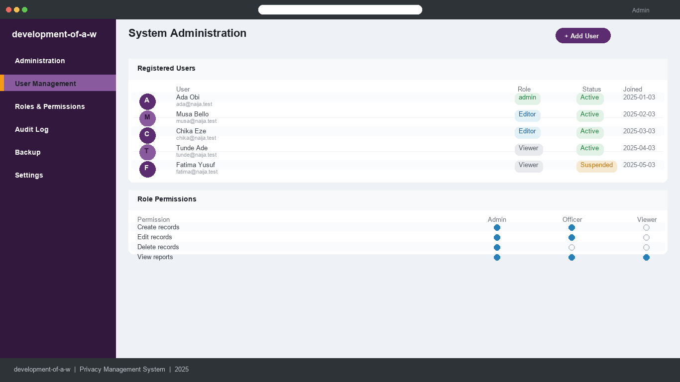 Development of a Web-Based Privacy and Consent Management Platform — application homepage