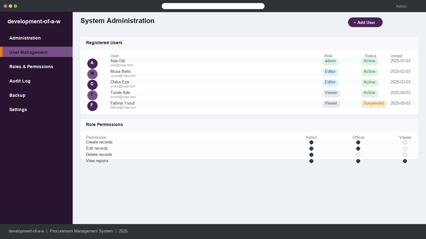 Development of a Web-Based Procurement and Inventory Management Platform — application homepage